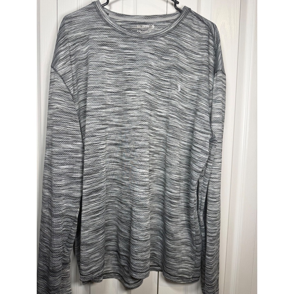 Reel Legends Freeline Shirt Men's XXL Long Sleeve Gray Black Striped Performance
